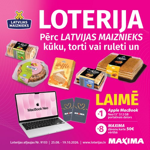Kūkas, tortes, ruletes! loterija Maxima veikalos