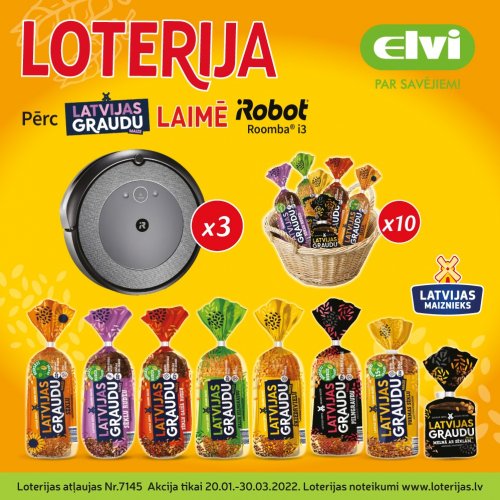 Лотерея Latvijas Graudu в магазинах ELVI!
