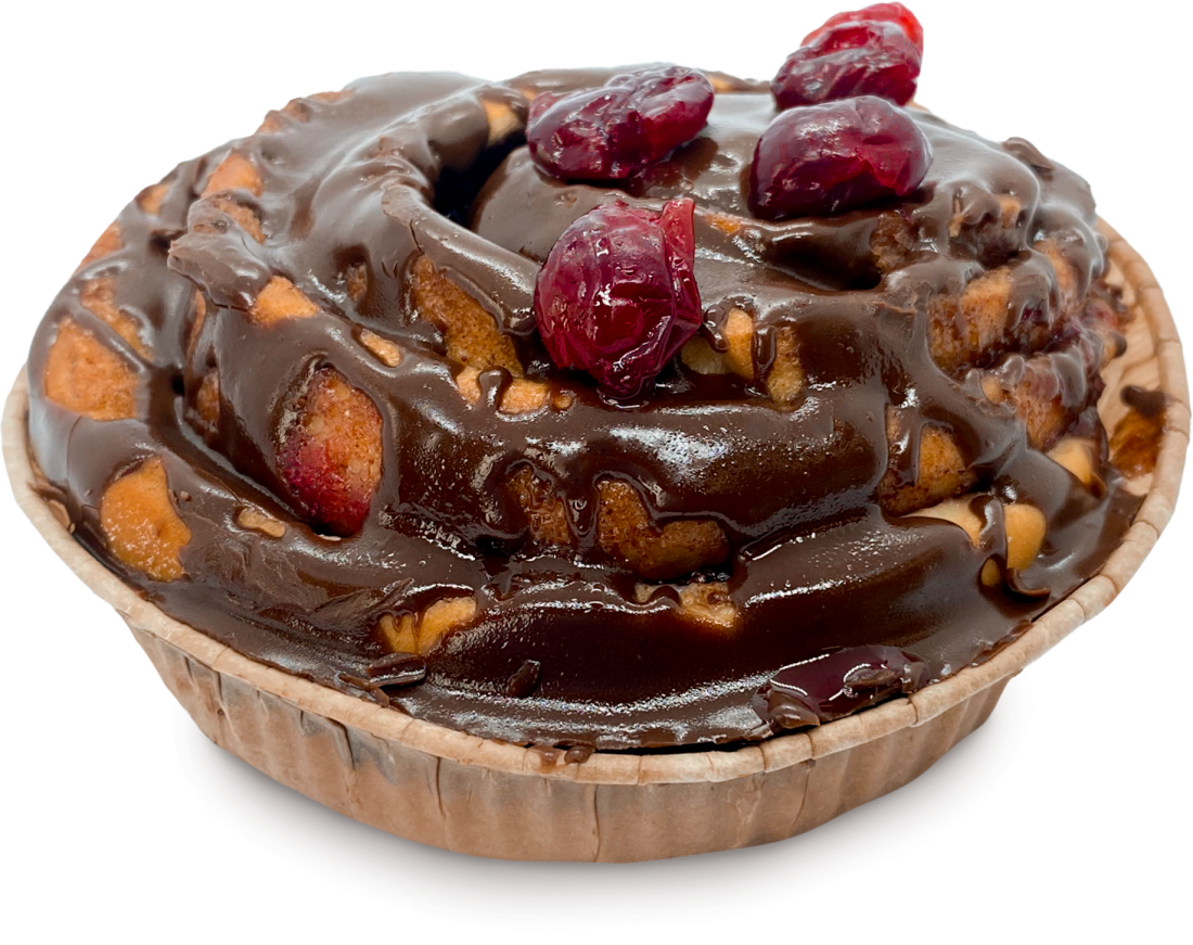 Cinnabon with cherries and chocolate