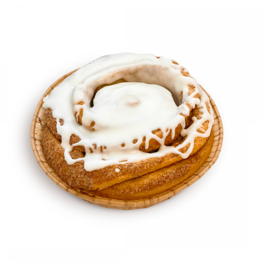Cinnabon pastry in white glaze